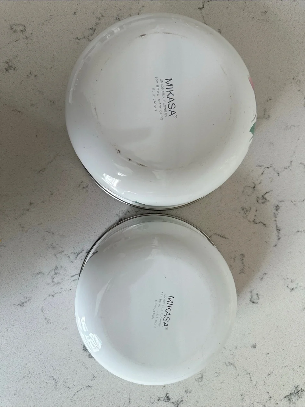 Vintage Mikasa Metal Bowls Set of 2 | Pink Floral Enamel Bowls